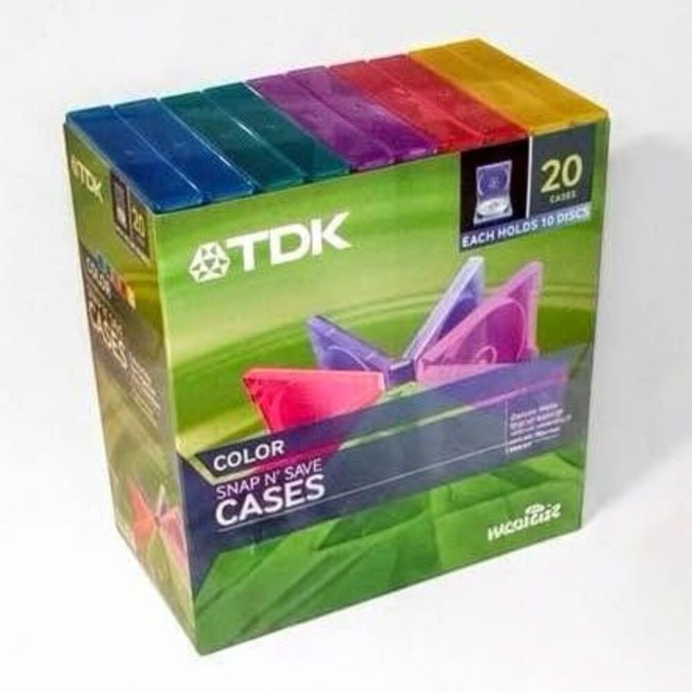 TDK Color Snap N' Save CD DVD Cases 20-Pack | Each Case Holds 10 Disc | 200 Disc
